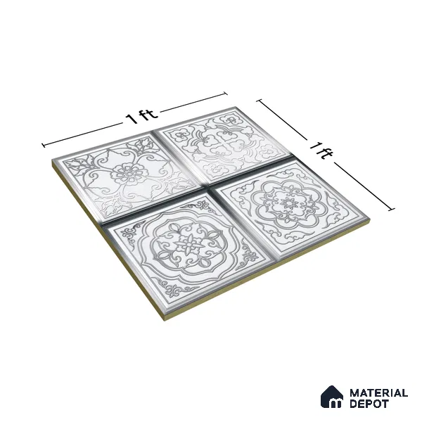Metallic Wall Tile TL 07235 D Silver Mist 1 ft x 1 ft Ceramic Matte Finish - 9 mm  | 2 mm Spacer is Mandatory | Suitable For Bathroom, Kitchen, Dining Area | Please Expect a Slight Variation of Pattern (Sample)